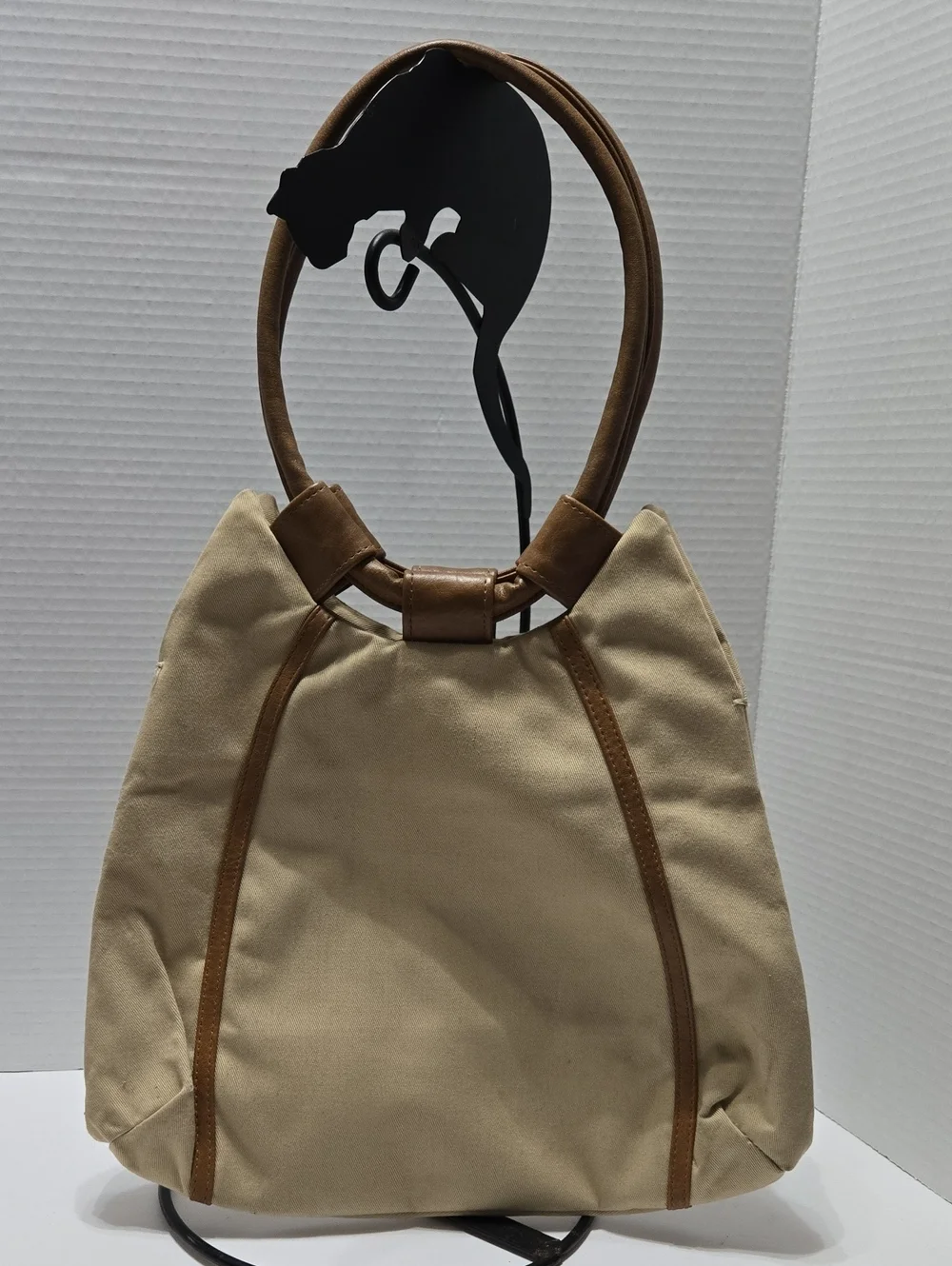 Levi's beige cotton canvas tote W/ brown leather trim & structural top handles